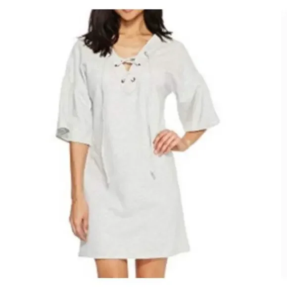 Sanctuary Mariska Lace up Gray Sweatshirt Dress Oversized S Earthy Minimalist - Picture 9 of 10